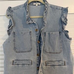 Wishlist Light Blue Denim Vest with Ruffles